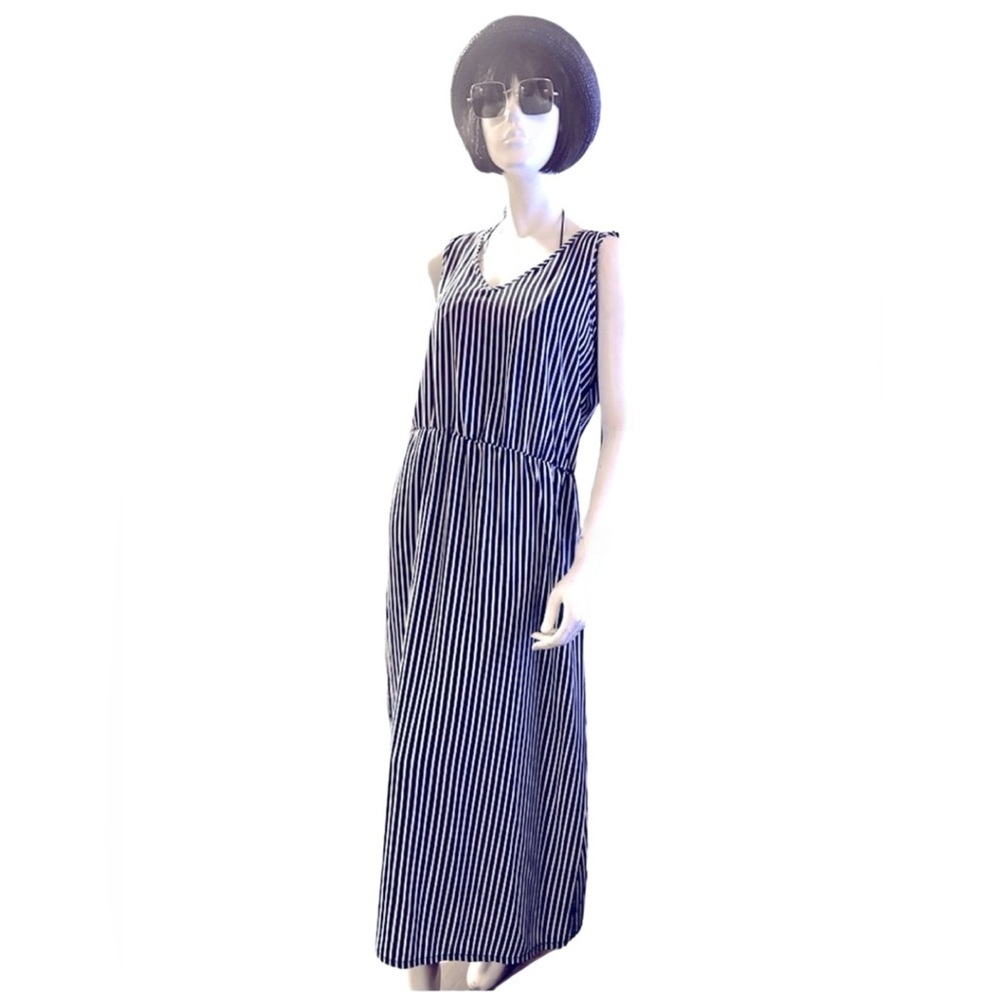Como Vintage Blue & White Stripes Beach Coverup, Size PL